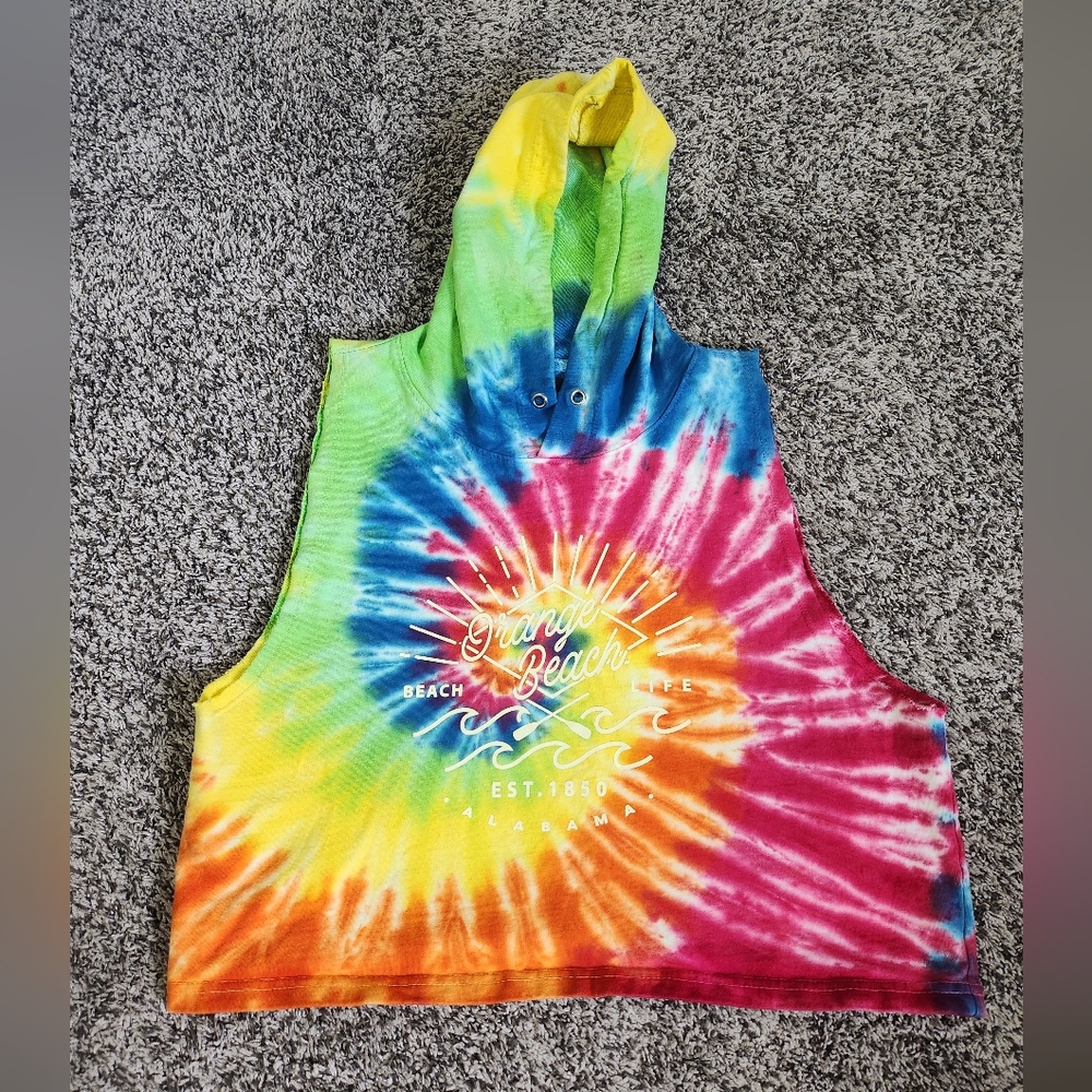 Rue 21 Orange Beach Tie-Dye Sleeveless Cropped Hoodie Size XL